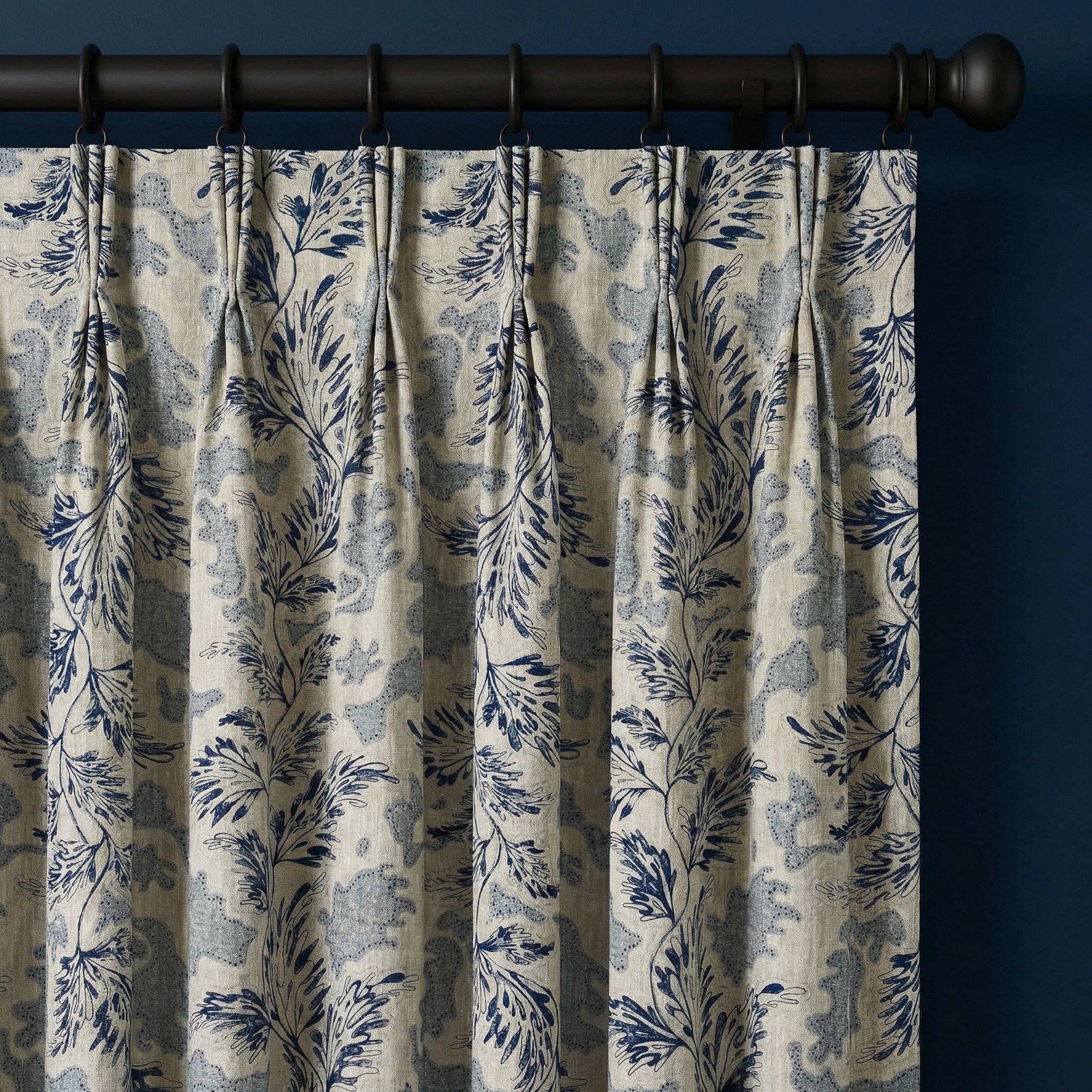 Jardin Ambroise Inky Sky and Chateau Blue Linen Curtain Fabric